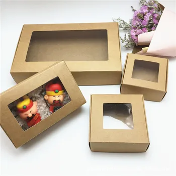 200 шт./лот, подарочная коробка из крафт-бумаги с окошком, коробка для мыла ручной работы, ювелирные изделия, печенье, подарочная коробка конфет, Свадебная подарочная коробка, украшение вечеринки