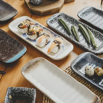 Японский стиль и ветер, тарелка для суши, тарелка для закусок, индивидуальность, ретро посуда, керамическая креативная прямоугольная тарелка.