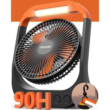 Вентилятор DUTRIEUX 8-дюймовый Кемпинговый Вентилятор со светодиодным фонарем и крючком, Аккумуляторная батарея 90 часов, USB-вентилятор с 4 Скоростями вращения головки на 350 °