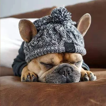 Зимняя теплая ветрозащитная шапка для собак, вязаный головной убор для домашних животных французского бульдога, подходит для маленьких средних собак, украшение для щенков, уличная шапка для домашних животных