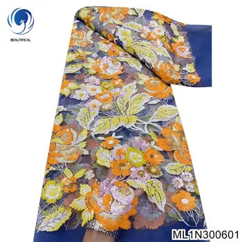 Африканское Многоцветное Вечернее Платье из высококачественной блестящей блестящей ткани с цветочной Вышивкой и французским кружевом ML1N3006