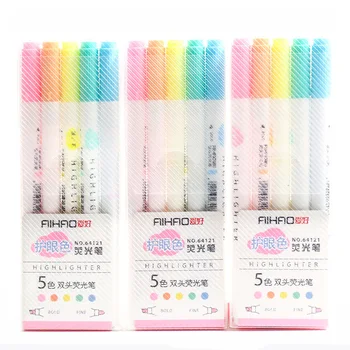 Двуглавая флуоресцентная ручка, 5 комплектов 5-цветных фломастеров