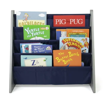 Детский книжный шкаф с 4 полками-органайзером для книг, темно-синий
