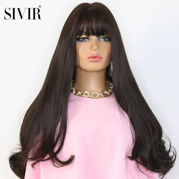 Синтетический парик Sivir Длинный вьющийся Парик С челкой С Париками Для Женщин Черный Коричневый Термостойкий парик Косплей