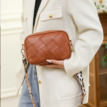 Плетеные сумки-слинг из Искусственной кожи, Женская Роскошная Дизайнерская Модная сумка через плечо с леопардовым гитарным ремнем, женская Повседневная винтажная сумка