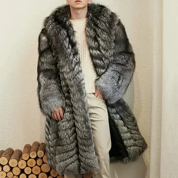 Зимняя шуба из натурального лисьего меха, повседневная классическая куртка для мужчин, Теплое модное длинное пальто из натурального меха