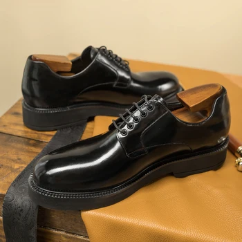 Кожаная мужская обувь ручной работы, Новинка в британском Стиле, деловые корейские модные Повседневные свадебные офисные туфли на шнуровке