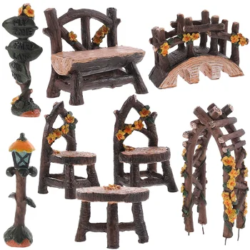 Маленькая модель Декора В горшке, Украшающая Мини-стол, стул, Миниатюрный Аксессуар для ландшафта из смолы