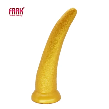 FAAK золотой изогнутый длинный фаллоимитатор с дизайном из бычьего рога, мягкий силиконовый пенис с всасывающей анальной пробкой, всасывающая точка g, стимулирующие секс-игрушки для киски