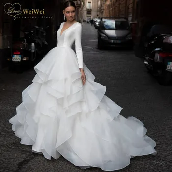 Свадебные платья с V-образным вырезом Для женщин Romantic свадебное платье 2022 Вечерние Платья Трапециевидной формы с оборками Vestidos De Novia