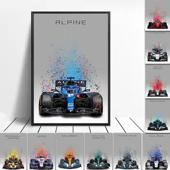 2022 F1 Плакат гоночного автомобиля Формулы 1 Настенное искусство Mclaren Брызги краски Коллекция гоночных автомобилей Печать на холсте Домашний декор Комнаты