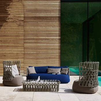 Индивидуальный скандинавский диван из ротанга на открытом воздухе, дизайнерская модель, гостиничный балкон, терраса для отдыха на открытом воздухе, ротанговое кресло, мебель для дивана