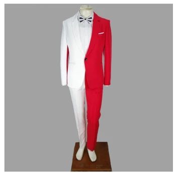 2020 Красные, белые, сшитые Мужские костюмы Для выступлений Фокусника, клоуна, Сценический костюм для ночного клуба, костюм ведущего, Свадебная одежда