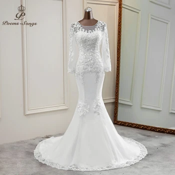 Свадебные платья русалки, прозрачное свадебное платье, изящные свадебные платья, сшитое на заказ платье невесты с длинными рукавами, свадебный цветок