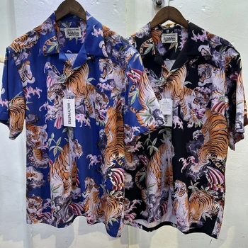Новая летняя Гавайская рубашка WACKO MARIA, Свободная Повседневная Мужская Рубашка с цветочным принтом Тигра, Женские рубашки-кардиганы с коротким рукавом