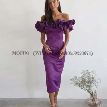 Фиолетовые Короткие Вечерние Платья Чайной Длины 2023, Простые Вечерние платья для Выпускного Вечера с открытыми Плечами, Вечерние платья Vestidos De Gala
