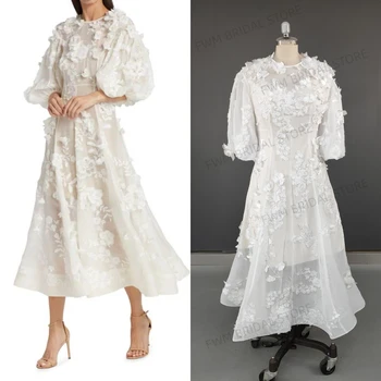 13967 #Простое кружевное свадебное платье с аппликациями для женщин больших размеров, современное свадебное платье на молнии с пышными рукавами, вечернее платье