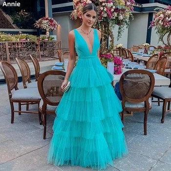 Многослойное Бальное Платье Annie Light Blue Для коктейльной вечеринки с V-образным вырезом, Роскошное Vestidos De Noche