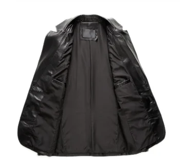Кожаный Черный Блейзер Из натуральной овечьей кожи с двумя пуговицами, Мужская Классическая куртка из натуральной кожи
