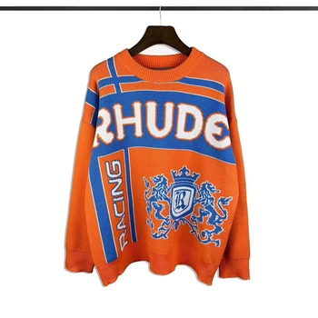Оранжевый Жаккардовый свитер с логотипом Rhude, мужские и женские повседневные свитшоты