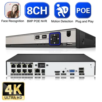 NINIVISION H.265 HEVC 8CH CCTV NVR Для 8MP/5MP/4MP/3MP/2MP 8.0MP IP-камеры Металлический Сетевой видеомагнитофон P2P Для системы видеонаблюдения
