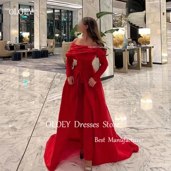 OLOEY 2023 Вечерние платья Трапециевидной формы из красной тафты с открытыми плечами и длинными рукавами Для женщин из Саудовской Аравии, вечерние платья для выпускного вечера