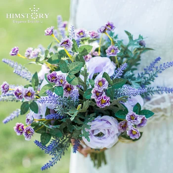 HIMSTORY Красивый фиолетовый свадебный букет, Романтический фиолетовый букет Невесты, смешанный цвет цветочного украшения