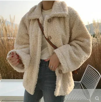 Весеннее Новое Корейское Свободное короткое пальто из овечьей шерсти, женская зимняя утепленная куртка, флисовые пальто