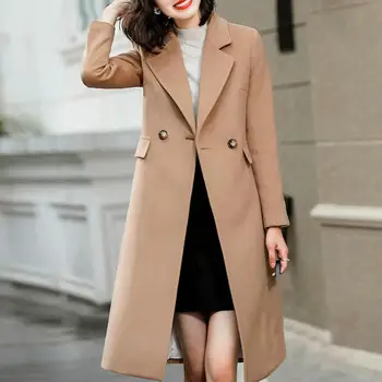 Осенне-зимнее женское новое модное пальто на одной пуговице, женское повседневное шерстяное пальто, куртка, однотонная одежда, тонкое стильное пальто