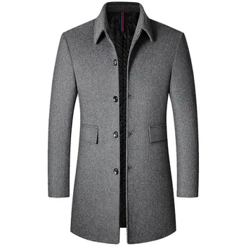 Шерстяное пальто для мужчин, Осенне-зимнее Длинное Корейское мужское шерстяное пальто для мужчин среднего возраста с отворотом, Тренч, мужские пальто