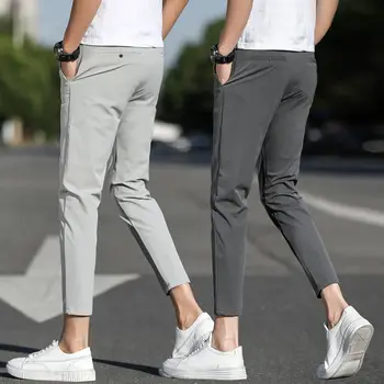 Мужские брюки из Ледяного шелка длиной до щиколоток, Корейские тонкие Летние повседневные брюки-стрейч, Мужские официальные брюки Chandals 2023, новая одежда H136