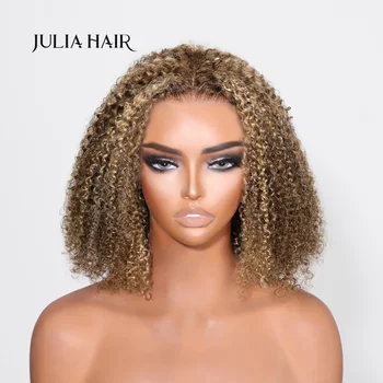 Julia Hair 13x4 Синтетические Волосы На Кружеве, Светлые Короткие Вьющиеся Парики Из Человеческих Волос, Предварительно Выщипанные С Детскими Волосами, Глубокий Вьющийся Парик-Боб Для Женщин