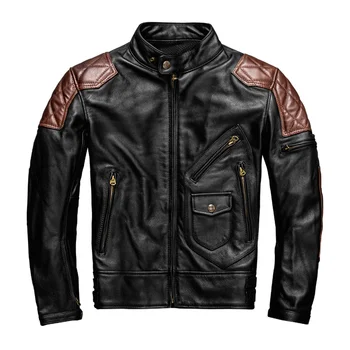Мужские мотоциклетные куртки из воловьей кожи, куртка из натуральной кожи, Протекторы для одежды, Байкерская одежда, пальто 3XL-5XL
