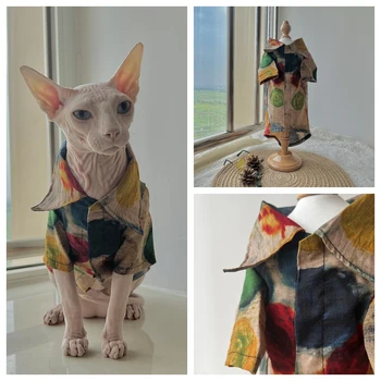 Солнцезащитная одежда для кошки Sphnix в акварельном стиле, мягкая хлопчатобумажная блузка для кошки, Легкая рубашка для Девон Рекса на лето-весну