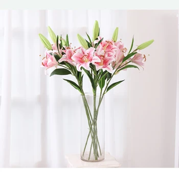 88 см Лилия, искусственный шелковый цветок, 3 головки, Поддельный букет растений, Украшение для дома, Свадьбы, гостиничного стола, Аксессуары для украшения окон