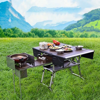 Полностью оборудованный Стол для пикника на открытом Воздухе, Складная Компактная Кухня для Еды, Портативная Кухня для кемпинга